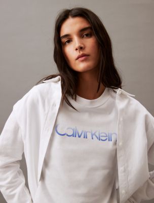Calvin Klein Performance Women's Stacked Flocking Logo-print Cotton T-shirt  In Diva Pink