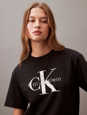 Calvin Klein boxy monogram logo sweatshirt in black