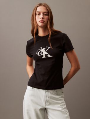 Contrast Monogram Logo Slim Fit Crewneck T-Shirt, Black Beauty