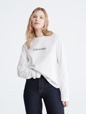 Calvin Klein Women's Short Sleeve Crew Neck Logo T-Shirt, Heather Granite  at  Women's Clothing store