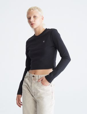 Buy Calvin Klein Logo Detail Long Sleeves Bralette In Black