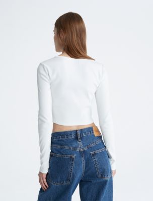 Cotton Contour Rib Cropped Long Sleeve T Shirt Calvin Klein USA