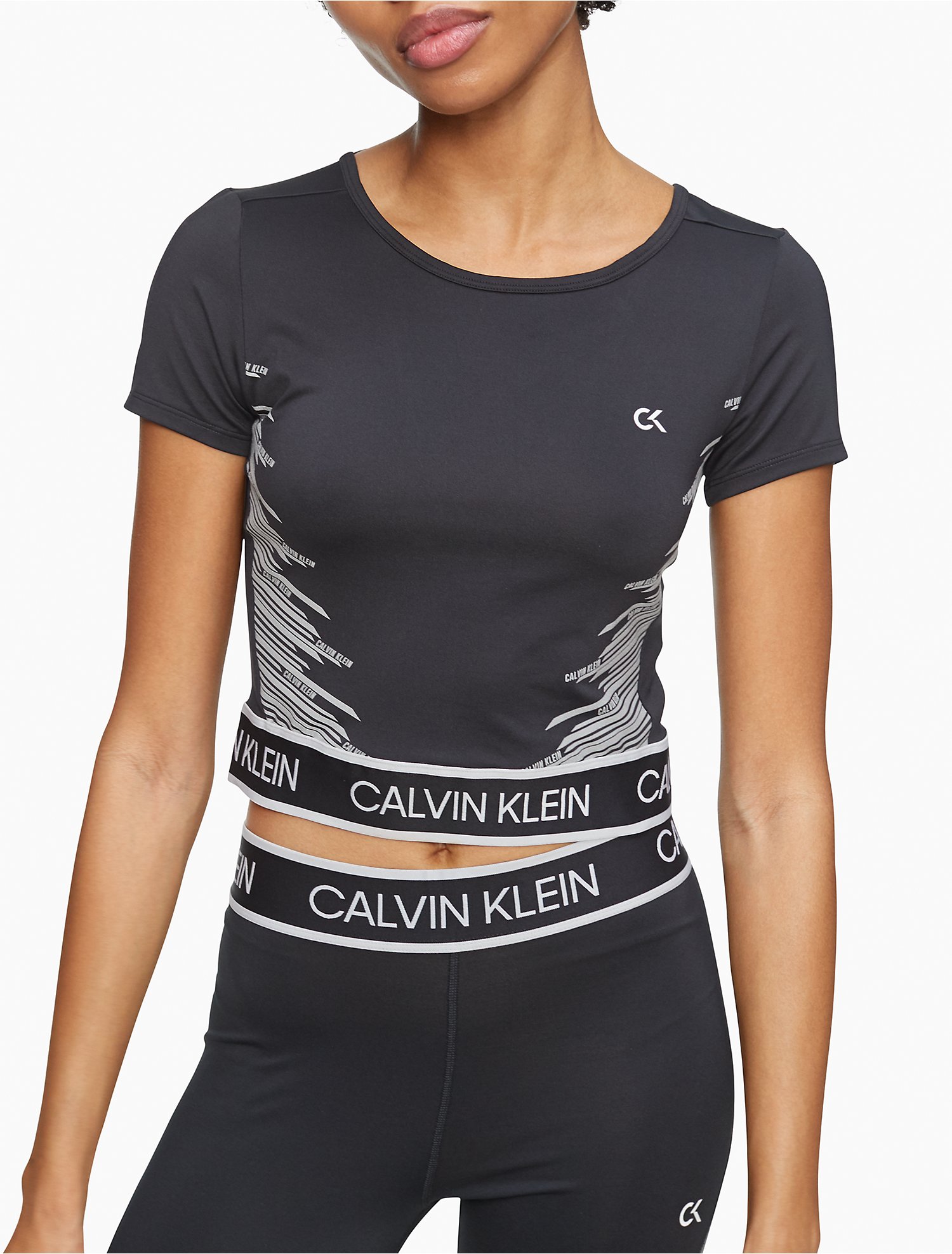 Performance Logo Band Lattice-Back Cropped T-Shirt | Calvin Klein® USA