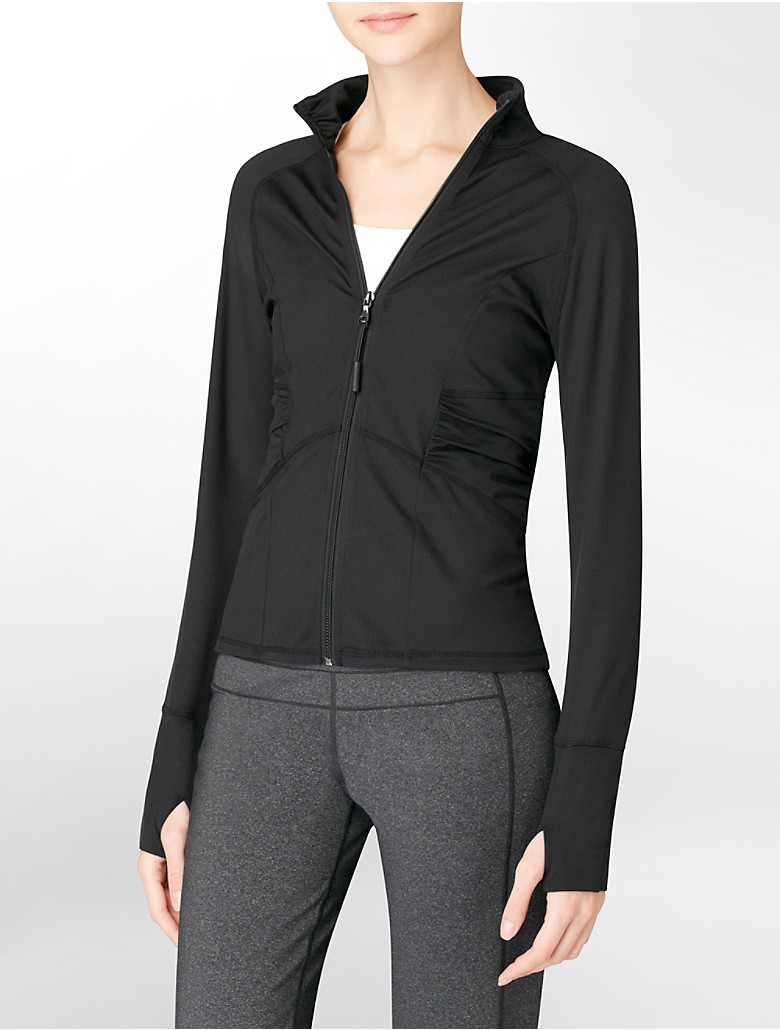 calvin klein womens performance ruched sleeve zip-front jacket | eBay