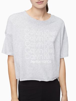 Performance Multi Logo Cropped T-Shirt, Pearl Grey Heather