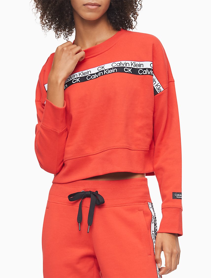 Sustainable Materials Performance Double Logo Tape Cropped Sweatshirt