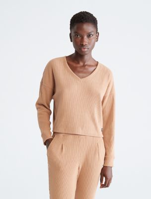 Ribbed V-Neck Calvin USA Performance Pullover Open Sweater | Klein®