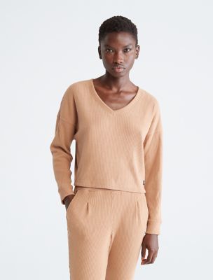 Performance Ribbed Open V Neck Pullover Sweater Calvin Klein USA