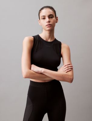 CK Sport Future Icon Mesh Cropped Tank Top, Black