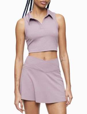 Calvin Klein Performance Lifestyle Collared Crop Ribbed Tank Top Lilac Large