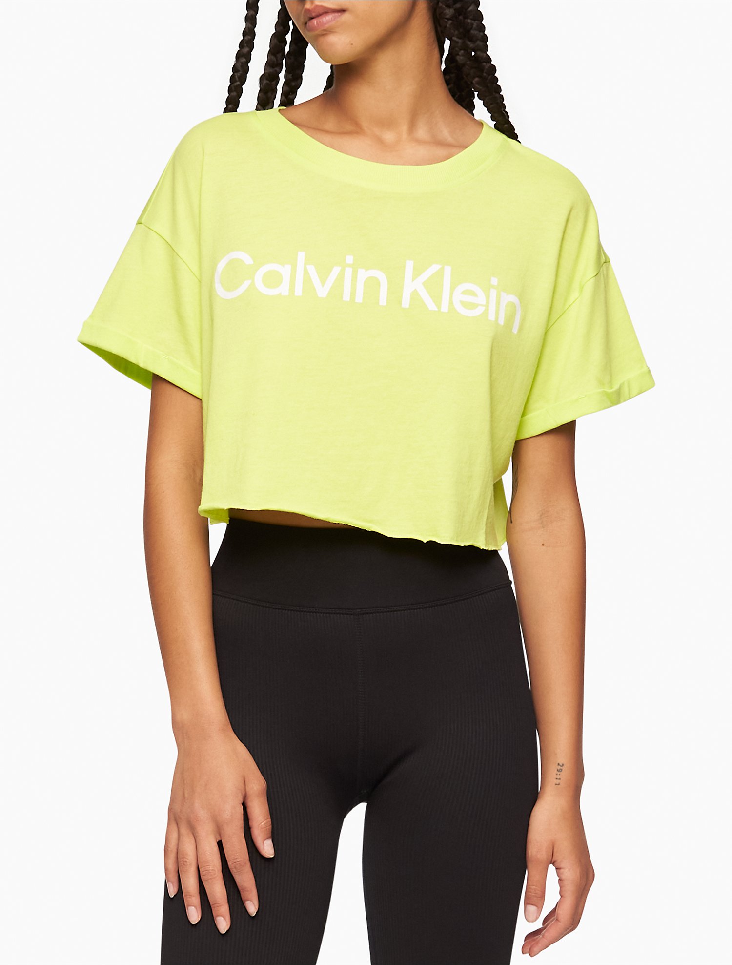 Performance Logo Rolled Cuff Crop T-Shirt | Calvin Klein® USA