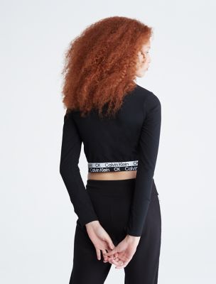 Calvin Klein Performance Women's Mock Neck Ponte Short Sleeve Fitted Crop  Top