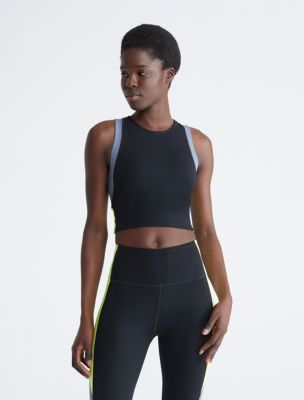 Performance Embrace Colorblock Cropped Tank Top, Black/Lime/Steel