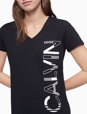 Performance Striped Logo V-Neck Top