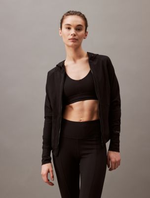 Calvin Klein Performance Women's Long Sleeve Kangaroo Pocket Zip Up Hoodie  Jacket, Black, L at  Women's Clothing store