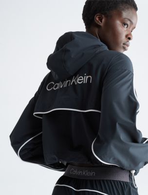 Calvin Klein Performance Pride capsule rainbow logo hooded wind runner  jacket in ck black