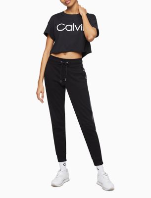 Performance Calvin Logo Cropped Boxy T-Shirt, Black