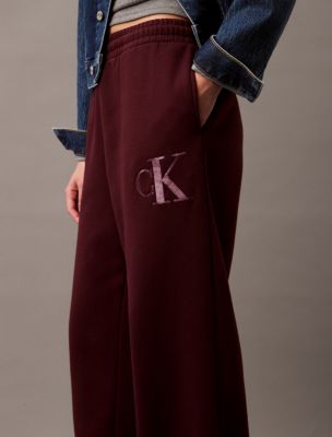 Sequin Monogram Logo Fleece Wide Leg Sweatpants | Calvin Klein