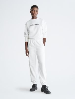 Calvin Klein Jeans logo sherpa joggers in eggshell
