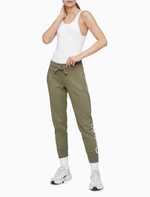 CALVIN KLEIN PERFORMANCE Womens Green Stretch Pocketed Drawstring Joggers Active  Wear Cuffed Pants M 