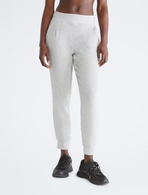 Performance Ribbed High Waist Pleated Joggers, Pearl Grey Heather