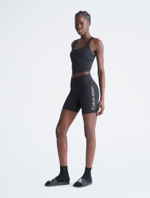 Calvin Klein Performance Ribbed High Waist Bike Shorts in Green