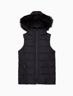 calvin klein black faux fur jacket