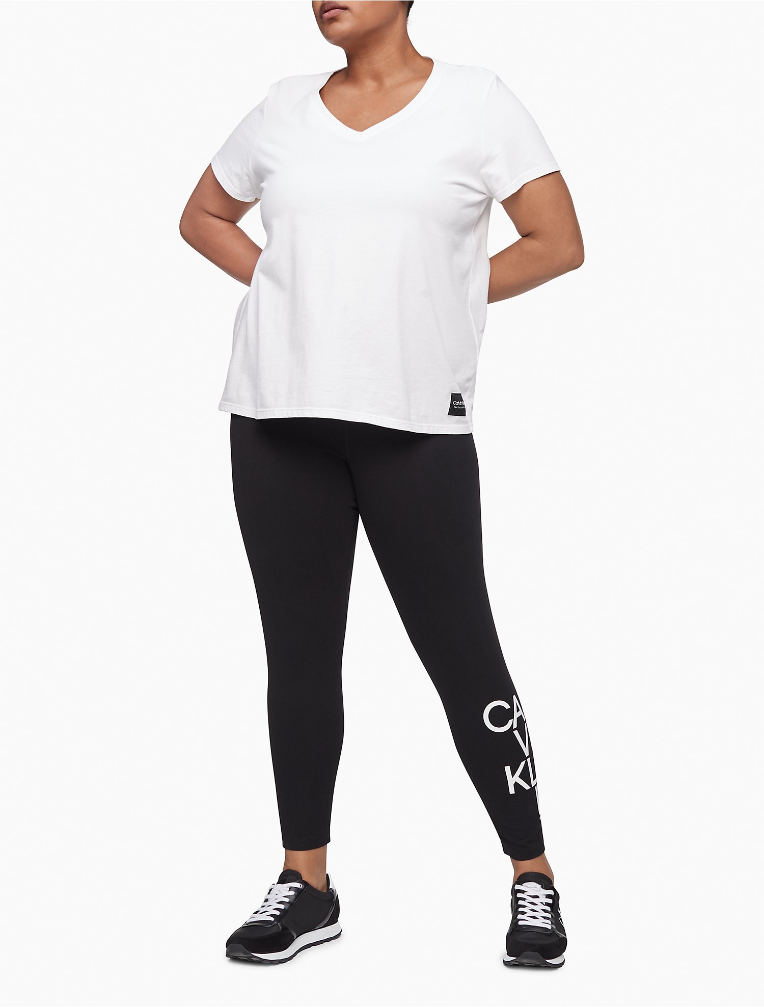 Performance Plus Size Offset Logo High Waist Leggings | Calvin Klein