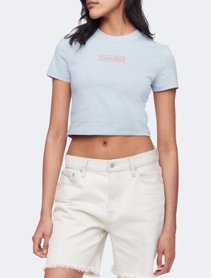 Cropped Box Logo Baby T-Shirt, Dove Blue