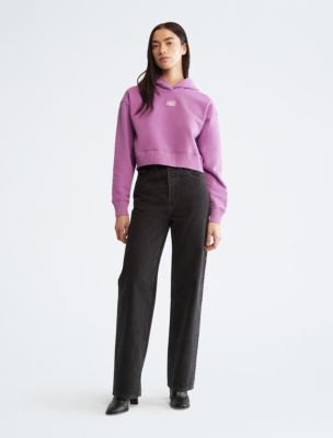 Calvin Klein Cropped Monogram Sweatshirt - L - Purple - Women