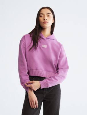 Calvin Klein Cropped Monogram Sweatshirt - L - Purple - Women