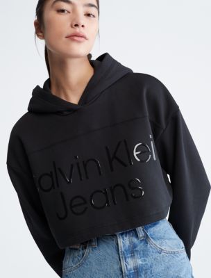 Calvin klein modern cropped best sale hoodie sweatshirt