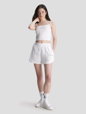 Débardeur court en tissu éponge blanc à bandelettes + short, 