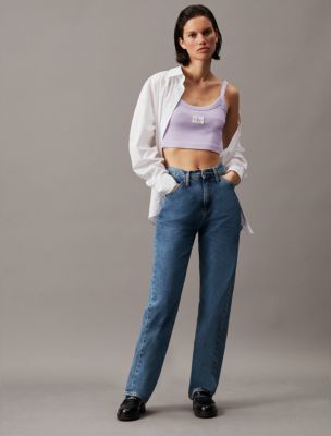 Woven Monogram Label Rib Bralette, Pastel Lilac