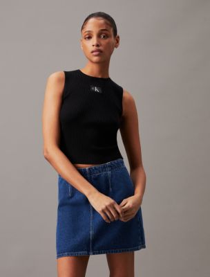 Ribbed Monogram Logo Sweater Tank Top, Black