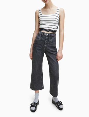 Striped Logo Band Cropped Tank Top, Creamy White