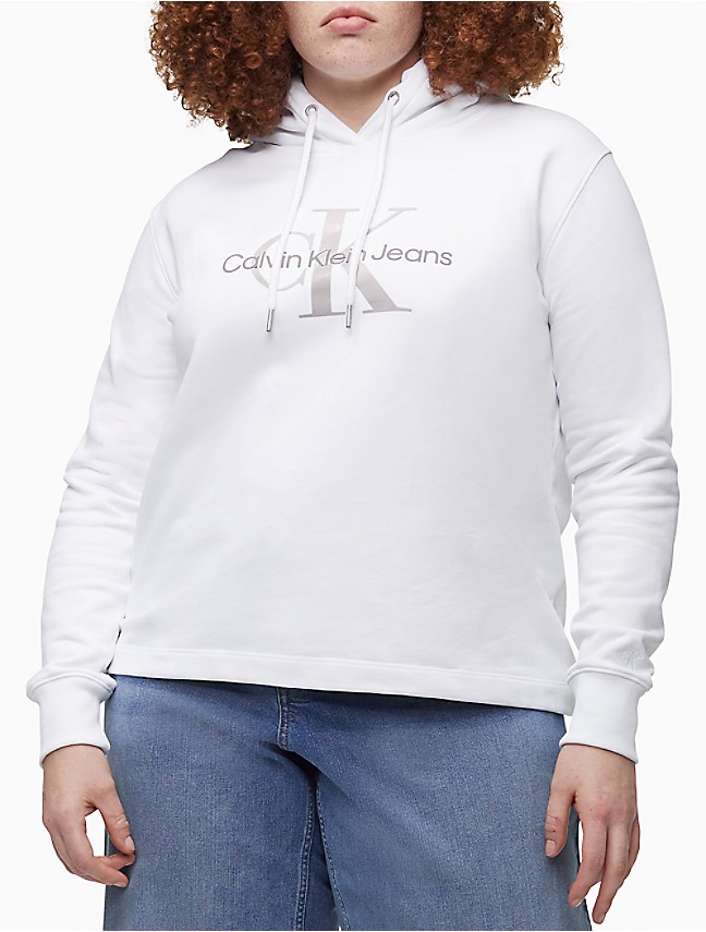 Calvin Klein Women's Plus Size Metallic Monogram Logo Hoodie - White