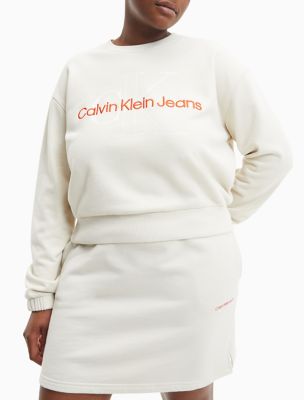 Calvin Klein Women's Plus Size Metallic Monogram Logo Hoodie - White