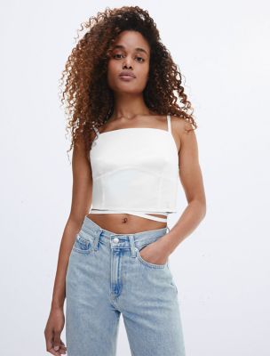 Crossover Cropped Tank Top, Bright White
