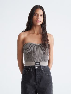 Organic Cotton Knit Bandeau Top, Bark