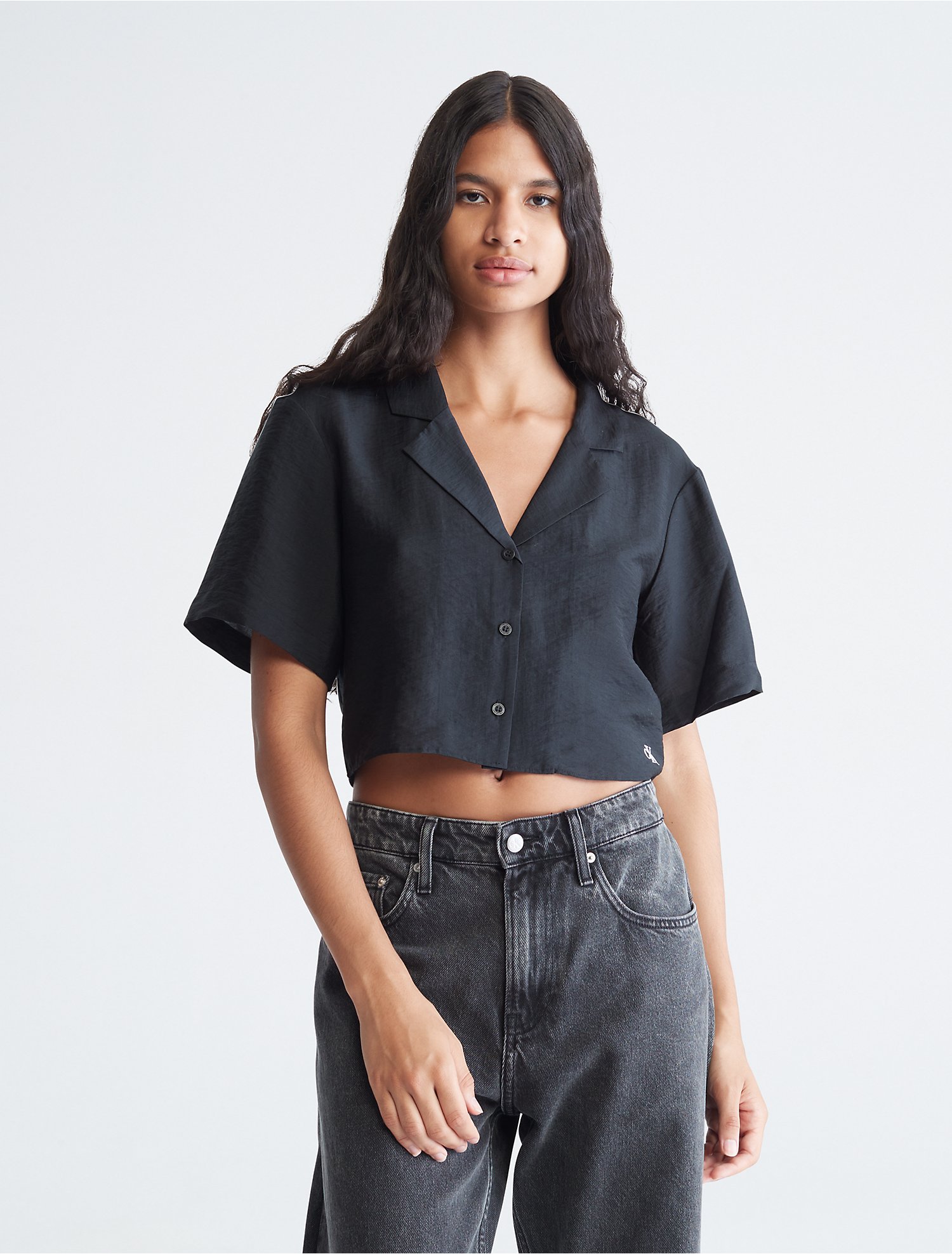 Cropped Short Sleeve Button-Down Shirt | Calvin Klein® USA