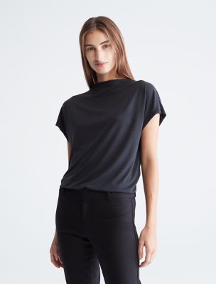 Solid Mock Neck Top, Ck Black