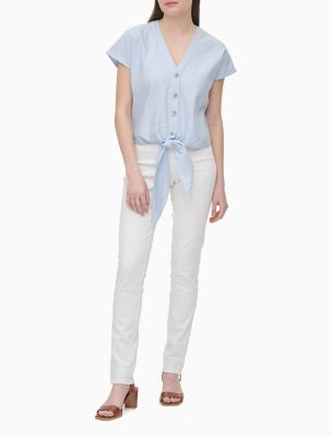 calvin klein women's white button down shirt