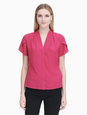 Baby Blue Tulip Sleeve V Neck Blouse