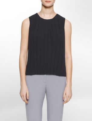 Solid Bubble-Front Pleated Sleeveless Top | Calvin Klein® USA