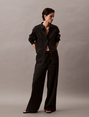 Linen Cotton Utility Relaxed Button-Down Shirt + Linen Cotton Pull-On Pants, 