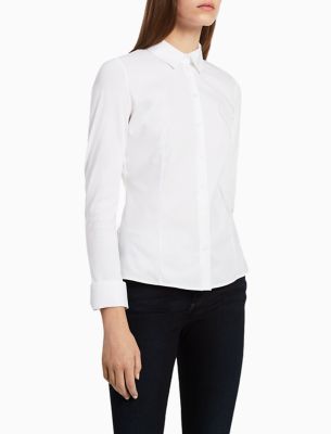 calvin klein women's white button down shirt