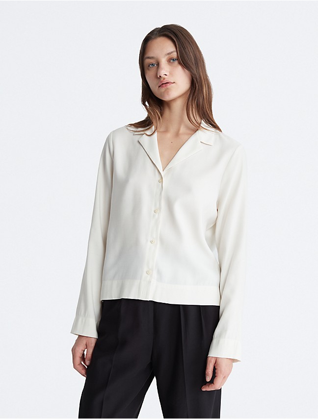 Calvin Klein Nevertuck Long Sleeve Plain Poplin Shirt In White