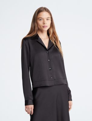 Satin Notch Collar Classic Button-Down Shirt