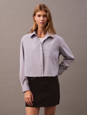 Cotton Poplin Boxy Button Down Shirt Calvin Klein